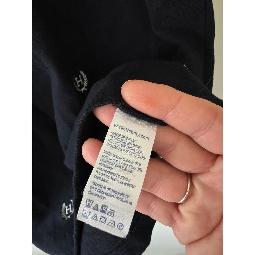 Tommy Hilfiger Black Polo Dress Slim Fit Crest Print Size M - Picture 3 of 7